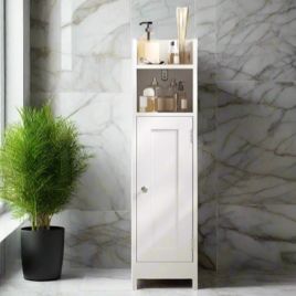 ALVERIX Bathroom Cabinet Slim White Freestanding Unit with Door and Adjustable Shelf - White