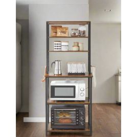 ELDORIA Kitchen Rack Storage Unit with 6 Shelves and Adjustable Middle Shelf - Rustic Brown