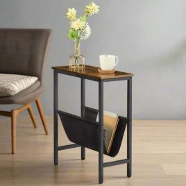 GRALVEN Side Table Narrow Bedside End Table with Metal Frame - Rustic Brown