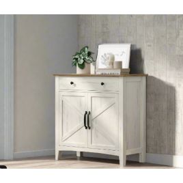 ELDORIA Sideboard Farmhouse Storage Cabinet with Drawer - Rustic White and Honey Brown