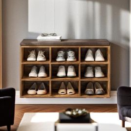 ELVARIS Shoe Storage Bench with Removable Cushion Seat - Rustic Brown