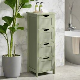 ALVERIX Bathroom Cabinet Freestanding Floor Storage Unit with 4 Drawers - Green