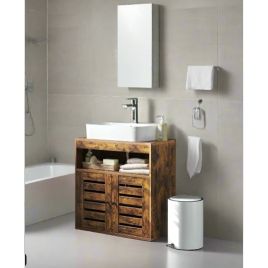 GALVION Bathroom Cabinet Under Sink Storage Unit with Adjustable Shelf and Louvred Doors - Rustic Brown