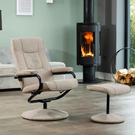 IMPERA Leather Recliner Swivel Chair - Cappuccino