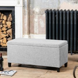 GRANEX Textured Fabric Storage Ottoman - Light Grey