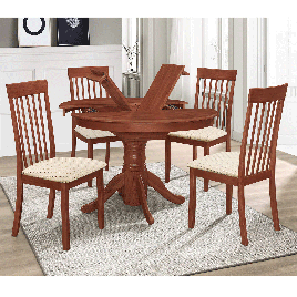 Wadrqua Solid Rubberwood Extending Dining Set with 4 Chairs in Comfortable Seating - Mahogany