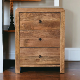 Bedside Table - WAVE 3 Drawer Nightstand Oak 45cm