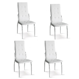 Modern Elegance Fattone Leather Effect Dining Chairs in Chrome Frame in White - Set of 4