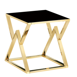 Barstow Square Lamp Side Table Classic Gold Elegance with Black Glass Top
