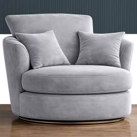 DELANO Plush Velvet Swivel Chair - Light Grey