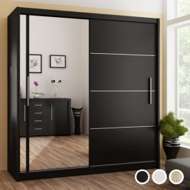 Sliding Wardrobe - BROADLAND 2 Door Mirrored Wardrobe Black Oak White - 150cm 180cm and 203cm