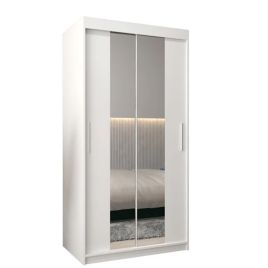 Sliding Wardrobe - TIVERTON I 2 Door Mirrored Wardrobe White 100cm
