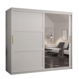 Sliding Wardrobe - CLIFFORD II 2 Door Mirrored Wardrobe White 200cm