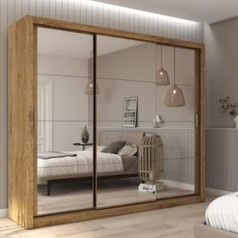 Sliding Wardrobe - INNISFAIL 3 Door Mirrored Wardrobe Oak Shetland 250cm