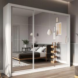 Sliding Wardrobe - INNISFAIL 3 Door Mirrored Wardrobe White 250cm