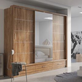 Sliding Wardrobe - IRVINE 3 Door Mirrored Wardrobe Oak Sterling 250cm