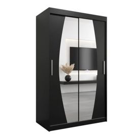 Sliding Wardrobe - WRIGHT 2 Door Mirrored Wardrobe Black 120cm