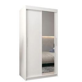 Sliding Wardrobe - TIVERTON II 2 Door Mirrored Wardrobe White 100cm