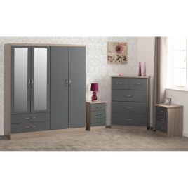 NEWBIGGIN 4 Door Wardrobe Set 4 Piece - Light Oak and Grey