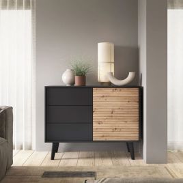 Bella Hendrix Sideboard with 3 Drawers - Oak Artisan and Black