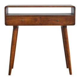 CROMER Console Table Chestnut Wood Curved Design - Medium Wood