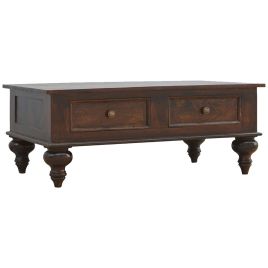 TURENNE Large Coffee Table Solid Wood 4 Drawer Storage - Walnut