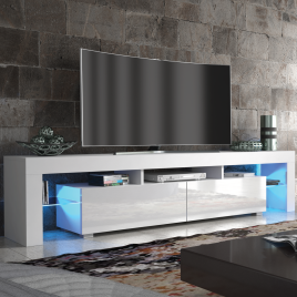Modern TV Unit Cabinet Sideboard with Free LED Lighting and Ample Storage 200cm - White