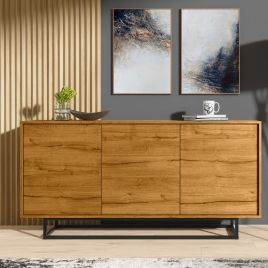 Retro Industrial Oak TV Unit Sideboard Cabinet with Vintage Design 160cm - Oak