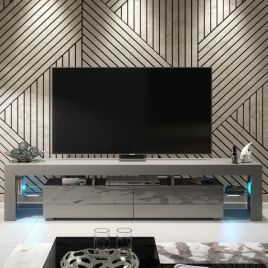Modern TV Unit Cabinet Sideboard with Free LED Lighting and Ample Storage 200cm - Dark Grey