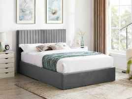 SMOULDER Double Fabric Ottoman Storage Bedframe - Smoked Grey