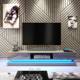 Stylish TV Unit Cabinet Stand with Ample Storage and Free LED Lighting 180cm - Dark Grey