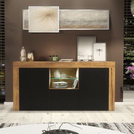 Modern TV Unit Cabinet Stylish Sideboard with Free LED Lighting 145cm - Oak and Black