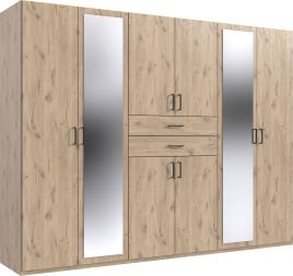 Wardrobe - DOCKER 6 Door Mirrored Wardrobe Oak 270cm