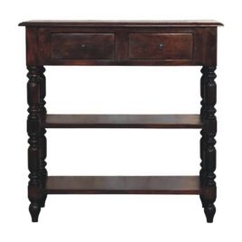 CHERI Turned legs Side Table with Open Shelve and 2 Drawers - Dark Oak