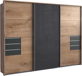 Sliding Wardrobe - SOGO 3 Door Mirrored Wardrobe Oak with Black 270cm