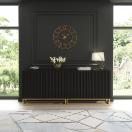 UZERA Modern Sideboard Cabinet Elegant Fluted Doors And Gold Frame 200cm - Black