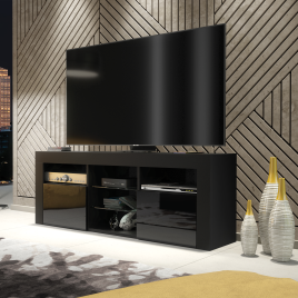 AMBA Modern TV Unit Stylish Storage Cabinet with Gloss Doors 145cm - Black