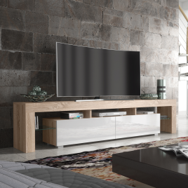 KESTA Modern TV Unit Elegant Storage Cabinet with High Gloss Doors 200cm - Oak with White