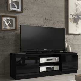 TEMELA Modern TV Unit Compact Cabinet with High Gloss Doors 130cm - Black