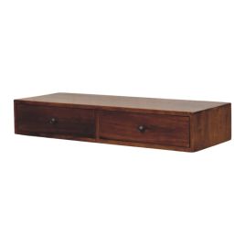 LUNARA Wall Mounted Console Table Chestnut Wood 2 Drawer Storage - Dark Wood