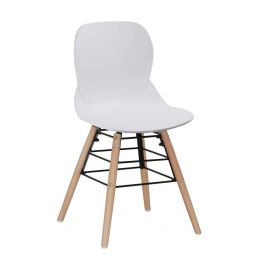 ELARA Plastic Chairs with Solid Beech Legs White - Set of 4