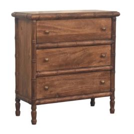 VIREO Dark Oak Chest of Drawers - Medium-sized, 3 Drawers, Bamboo Carved