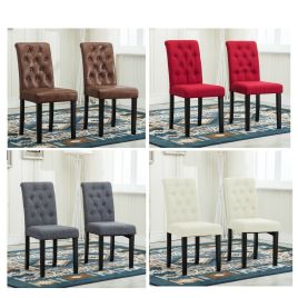 Solid Wooden Legs Linded Fabric Dining Chairs Set of 2 - Brown, Cream, Grey