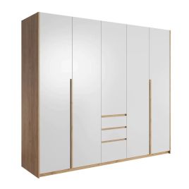 Wardrobe - XENIA 3 Door Wardrobe White and Oak Golden 225cm