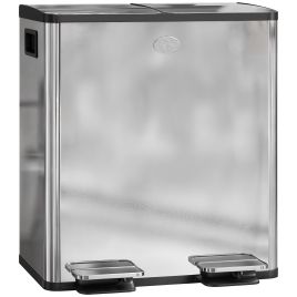 HERON 40L Dual Compartment Stainless Steel Bin Silver Tone