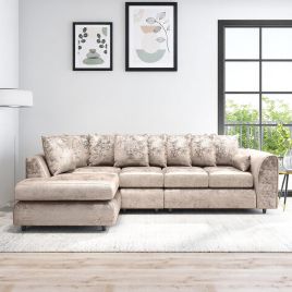 VELOURA Crush Velvet Large 5 Seater L Shaped Scatterback Corner Sofa - Mink , Left Hand Facing