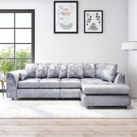 VELOURA Crush Velvet Large 5 Seater L Shaped Scatterback Corner Sofa - Silver, Right Hand Facing