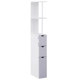 Bathroom Storage Cabinet Free-Standing Bathroom Cabinet Unit Tall Shelf Toilet Tissue Cupboard w/Drawers - Grey and White