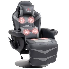 HERON Massage Recliner Chair with Remote PU Leather Recliner Armchair Grey
