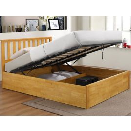 Josephine Ottoman Double Bed in Solid Rubberwood - Oak